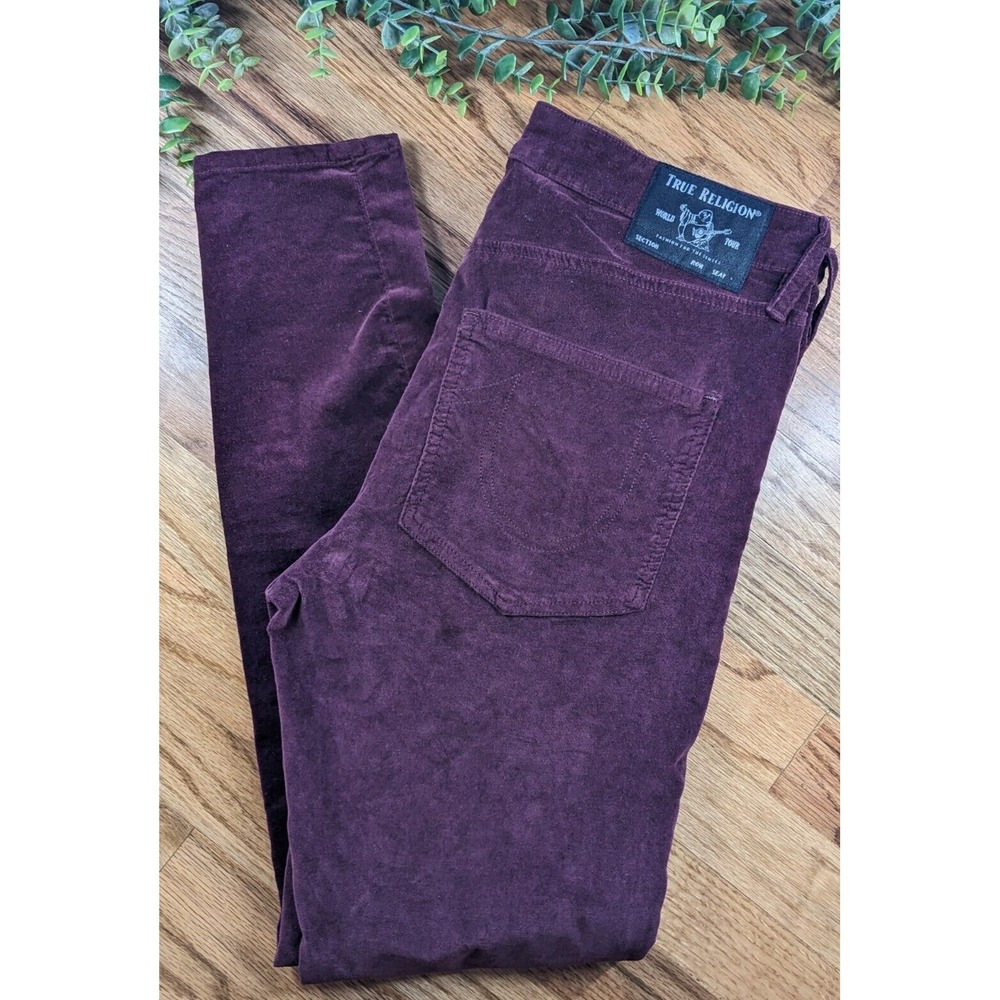 Size 30 True Religion Velveteen Textured Burgundy Purple Pants Jennie Midrise